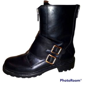 Calvin Klein 'Suzetta' Monk Strap Moto Boots Leather Size8 Steele Zip Buckle